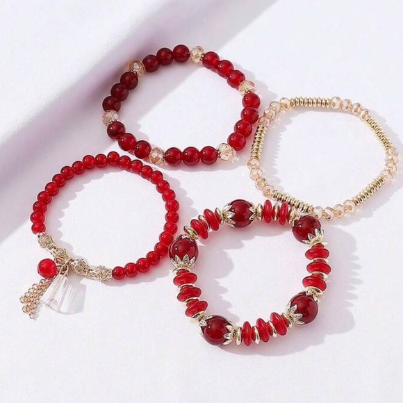 Elegant Red and Gold Beaded Bracelet Set - Picture 5 of 5